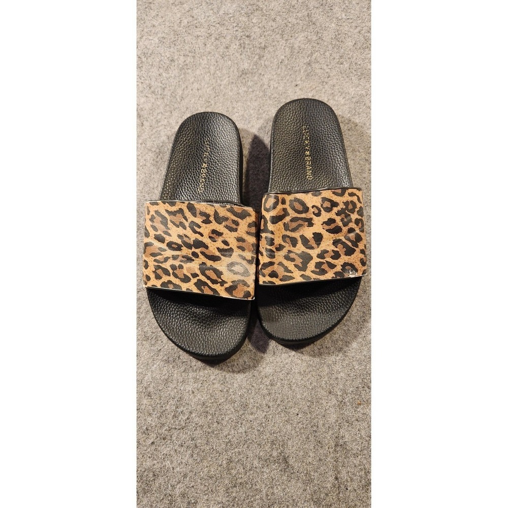 Lucky Brand Sandals Shoes Womens Size 8 Brown Leopard Slide Comfort Flat Slip On - Picture 2 of 7